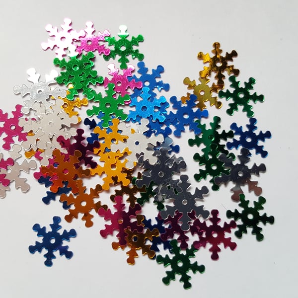 50 x Craft Sequins - Snowflake - 13mm - Mixed Colour 