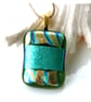 Dichroic Glass Pendant 279 Striped Aqua Handmade with gold plated chain - Image 7