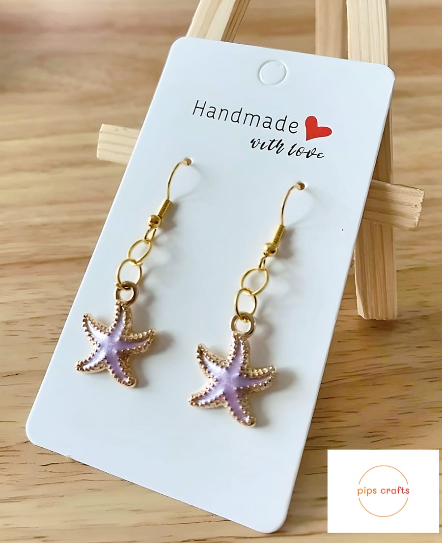 Lilac Enamel Starfish Earrings, Seaside, Beach, Fun Quirky Jewellery