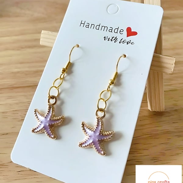 Lilac Enamel Starfish Earrings, Seaside, Beach, Fun Quirky Jewellery