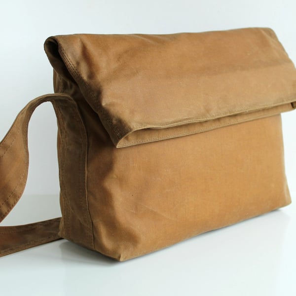 Minimal fold top bag in sand waxed canvas by Minus