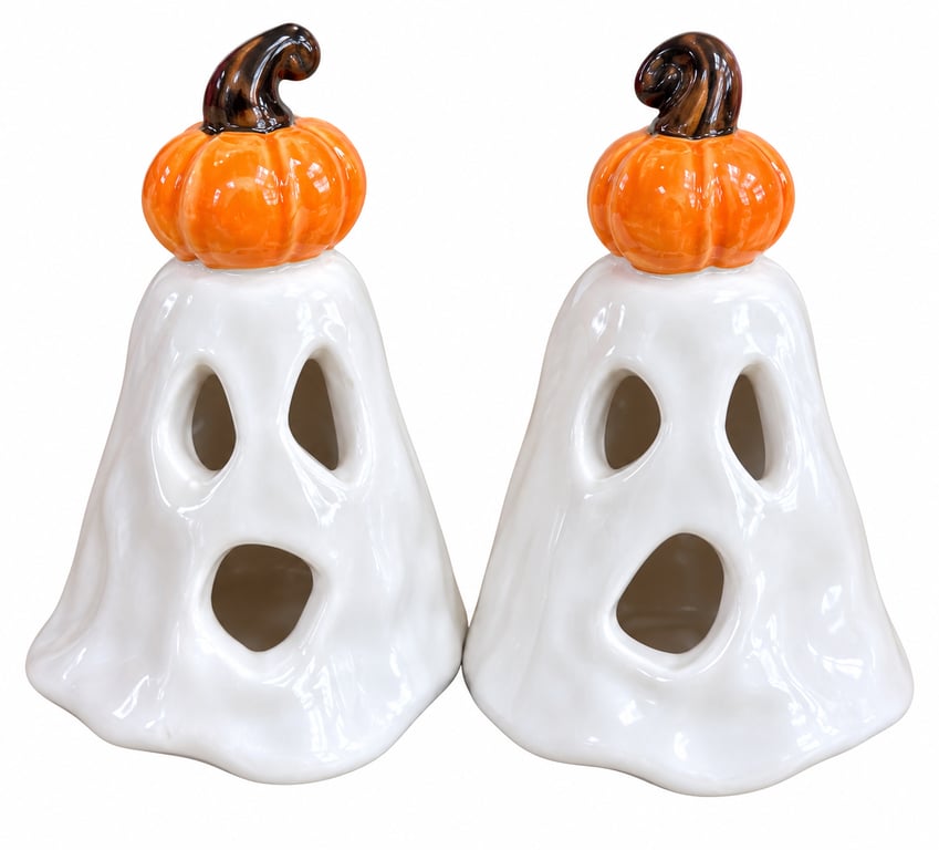 Handmade Ceramic Ghost Incense Burners – Matching Pumpkin Pair