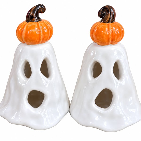 Handmade Ceramic Ghost Incense Burners – Matching Pumpkin Pair