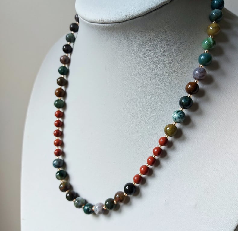Gemstone Necklace with Indian Agate and Red Jasper