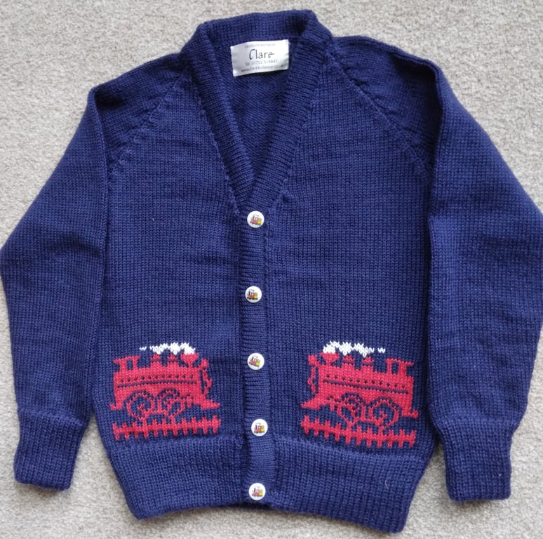 Train Cardigan in machine wash wool or cotton. Made to order in any colour