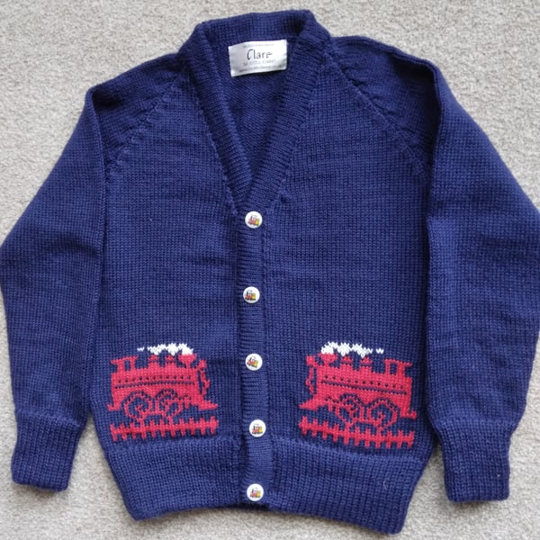 Train Cardigan in machine wash wool or cotton. Made to order in any colour