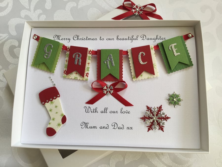 Personalised Boxed Christmas Card Bunting Son Daughter Grandson Granddaughter 