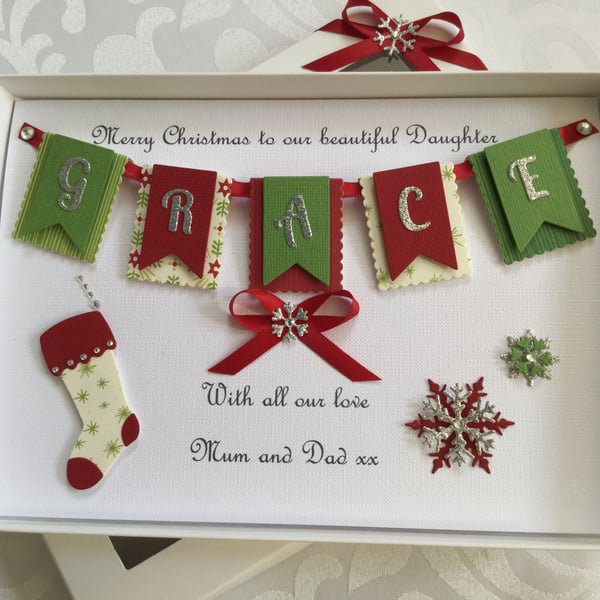 Personalised Boxed Christmas Card Bunting Son Daughter Grandson Granddaughter 