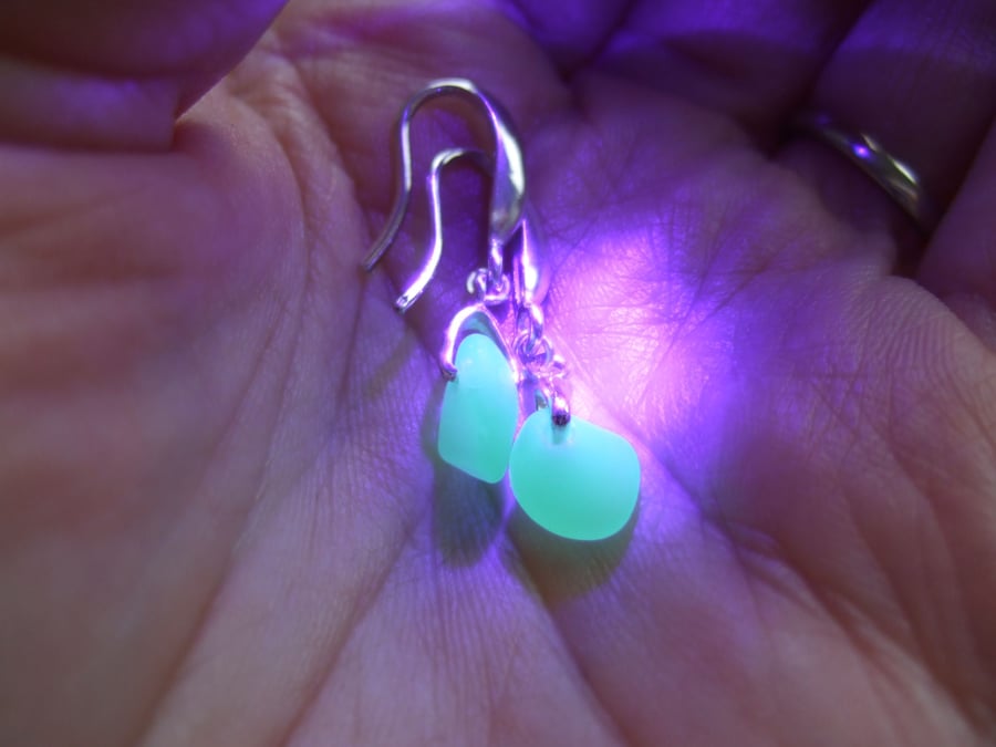 UV Seaham sea glass swirl earrings, Ocean wave sterling silver earrings