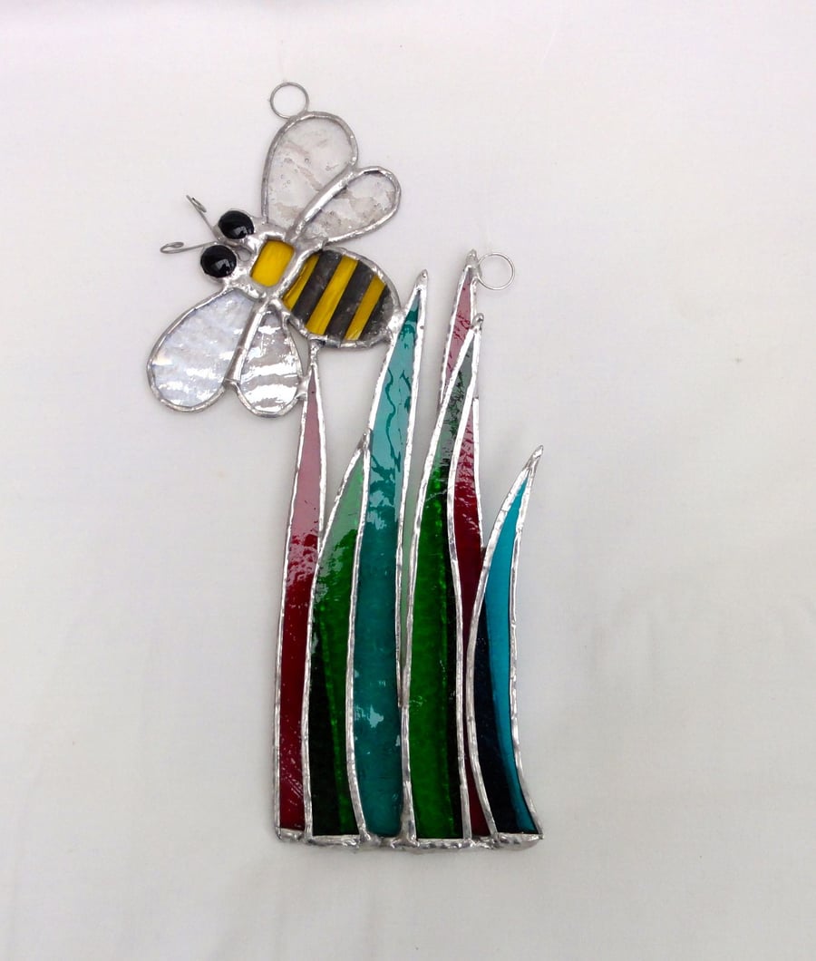 Stained glass Bee with Grass Suncatcher