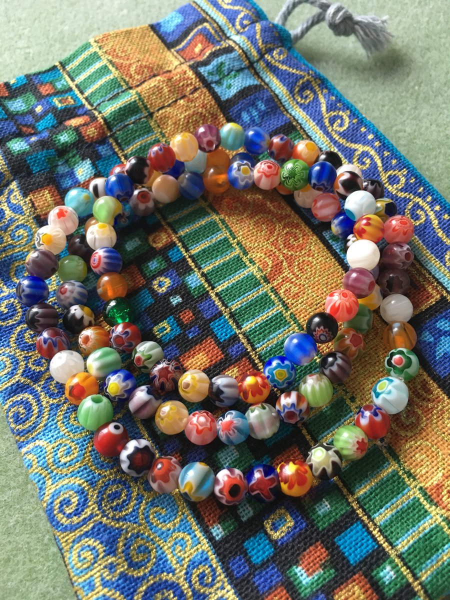 Small glass beads (Millefiori) Wrap beaded bracelet or necklace 