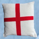 Handmade Crochet Cushion Cover with Pad - England Flag St George's Cross 16x16"