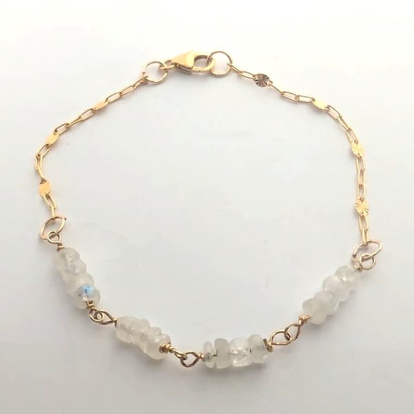 Moonstone Beaded Bar Bracelet, Gold filled