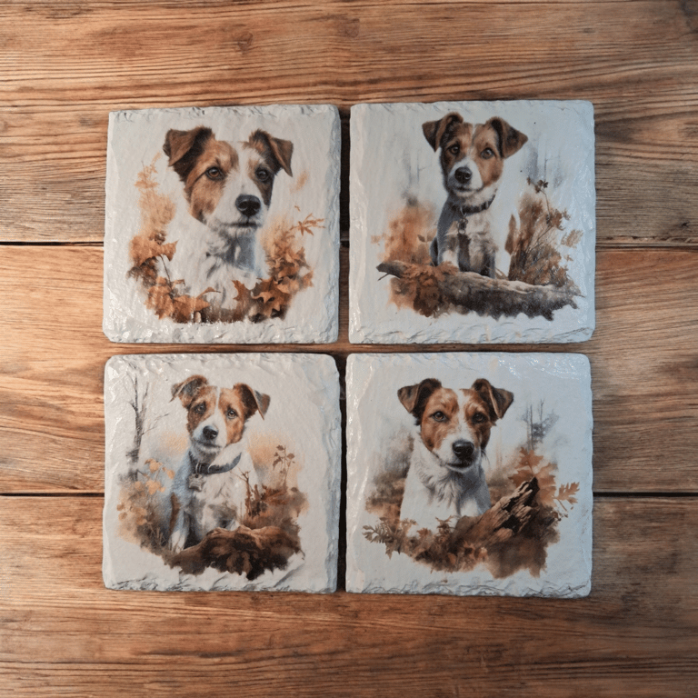 Jack Russell Decoupaged Slate Coasters Set of 4