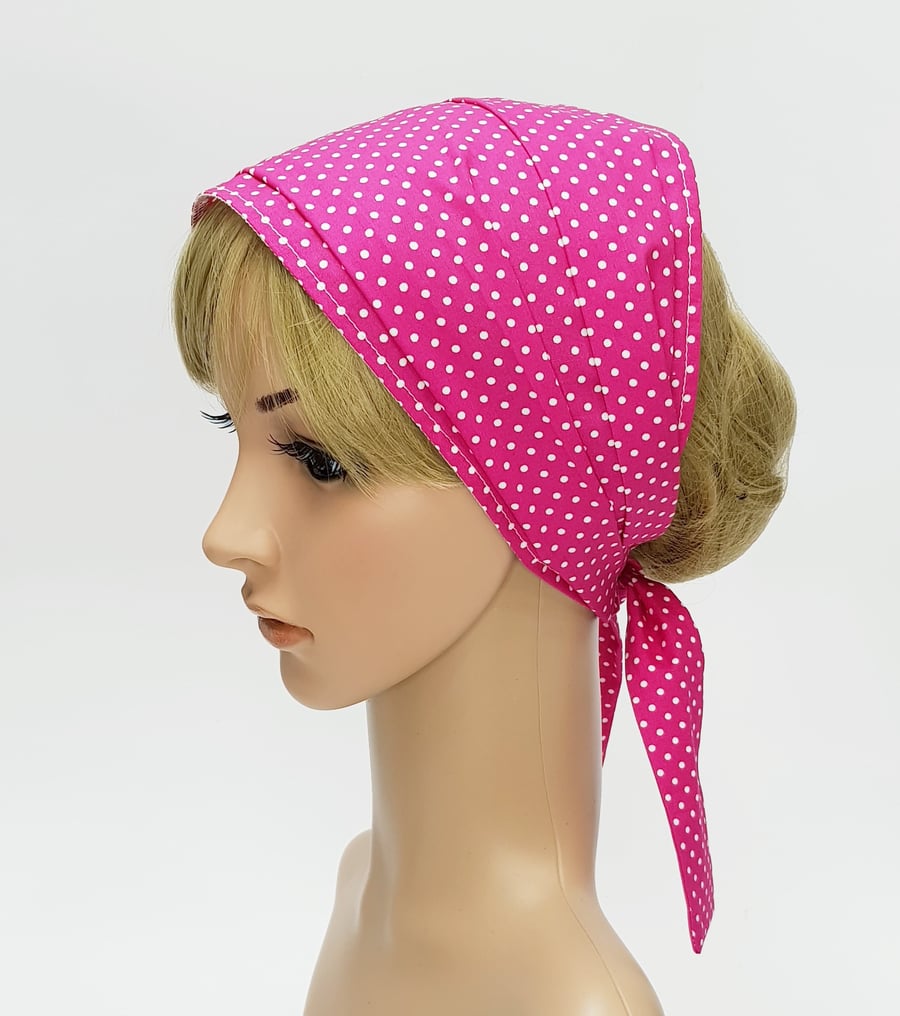 Hot pink hair covering ,wide cotton head scarf, nurse hair scarf