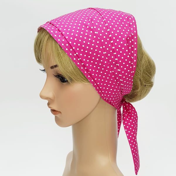 Hot pink hair covering ,wide cotton head scarf, nurse hair scarf