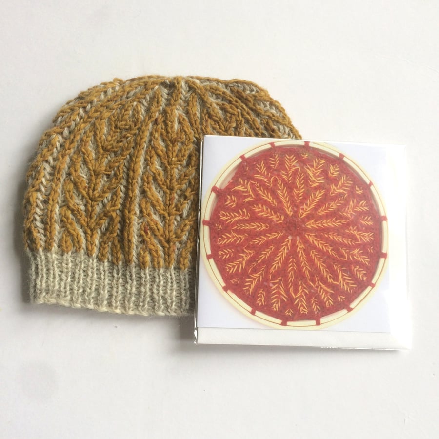 Beautiful Bundle - Wool hand knit beanie hat plus FREE greeting card