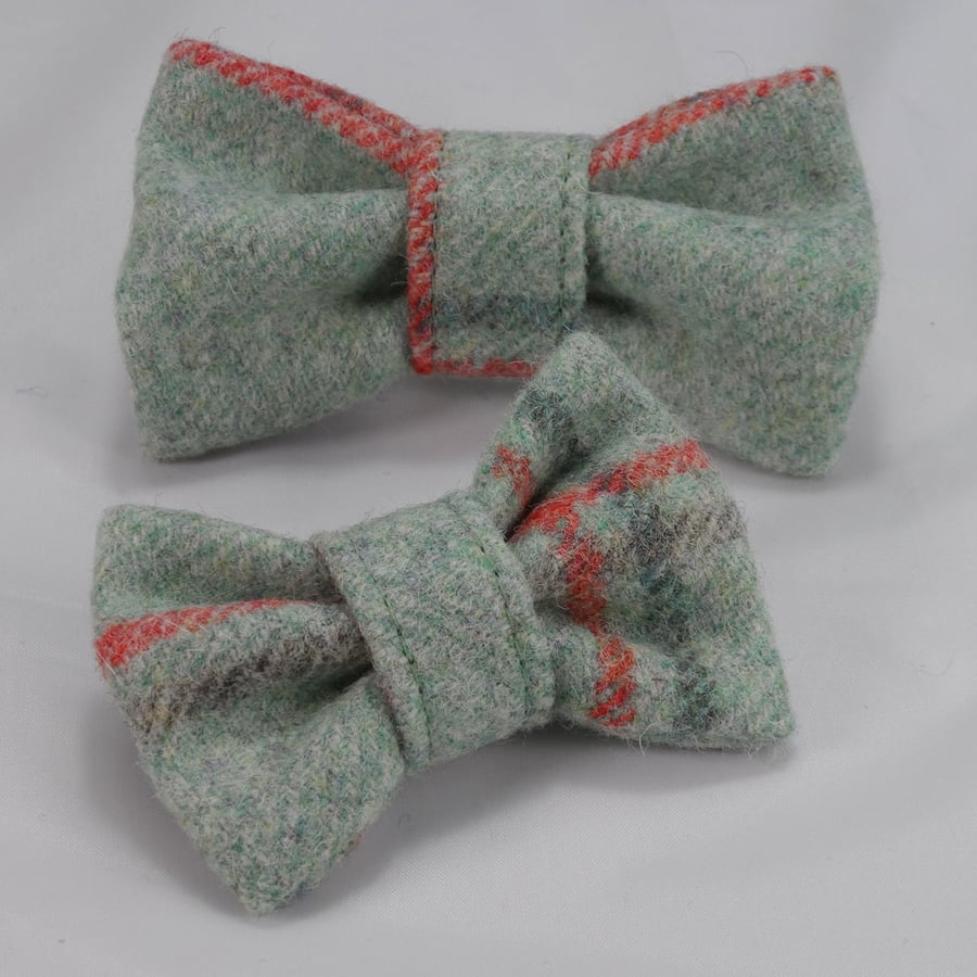 Handmade Yorkshire Tweed Dog Bow - Mint Stripe
