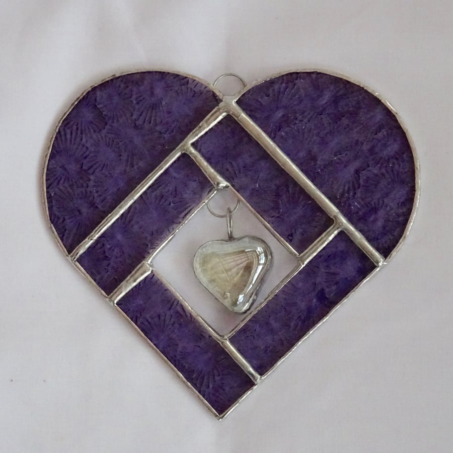 Stained Glass Heart Heart Suncatcher - Mauve