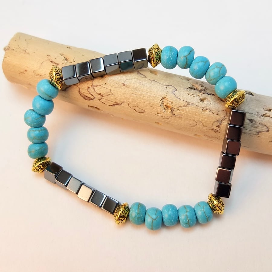 Turquoise And Hematite Bracelet - Handmade In Devon
