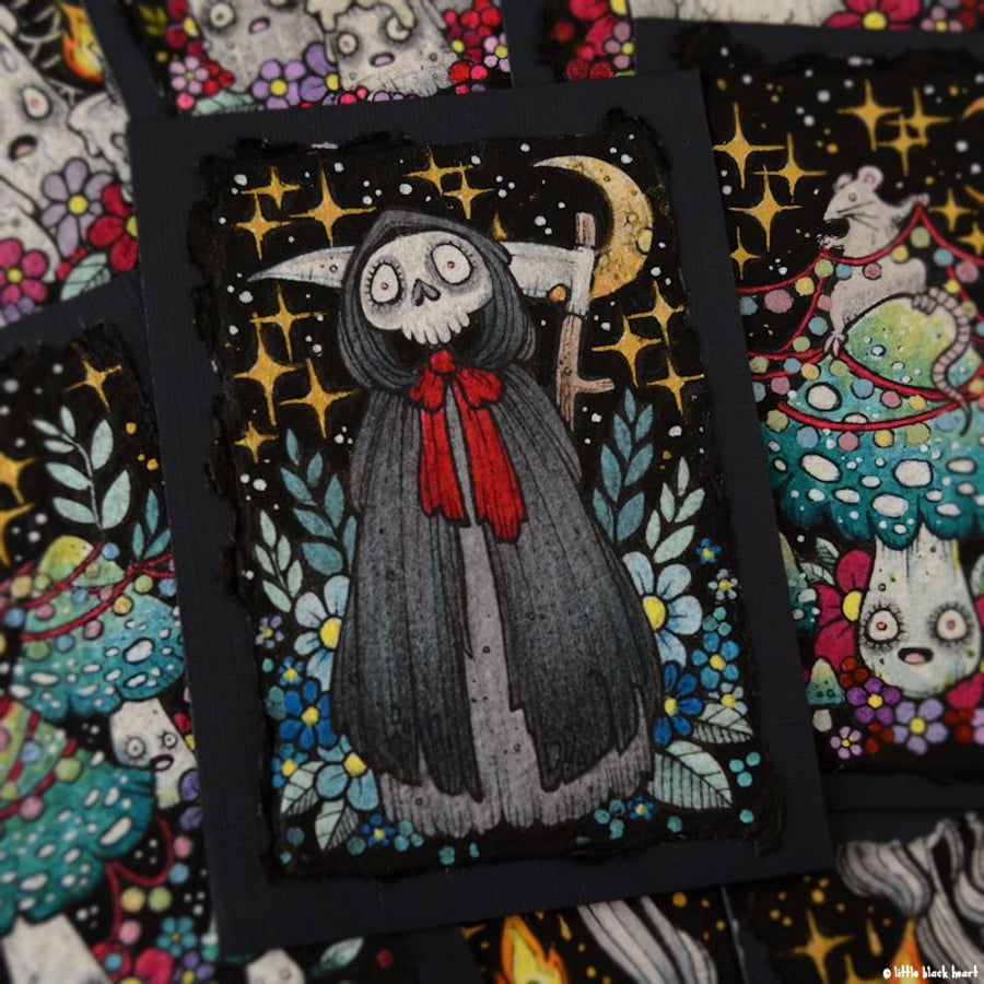 festive creepmas reaper - original aceo illustration