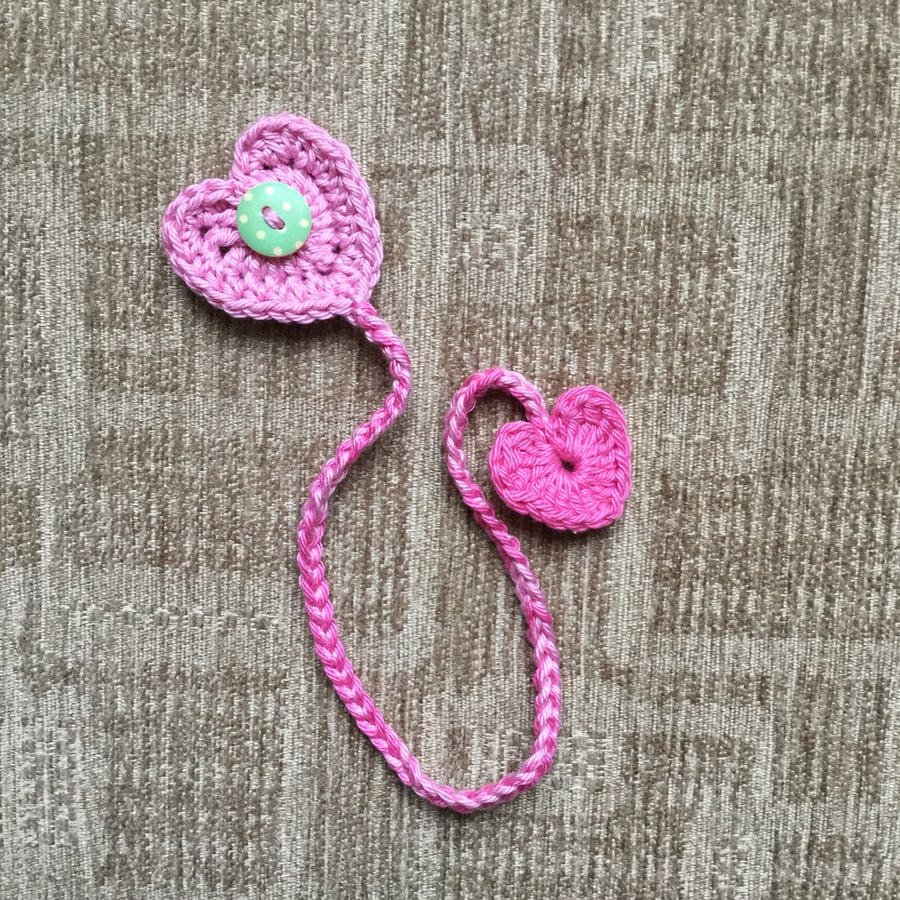 Crochet Heart Bookmark in Pink