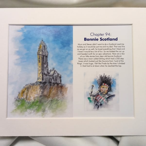 Original hand painted watercolour print of Stirling Tower Scotland