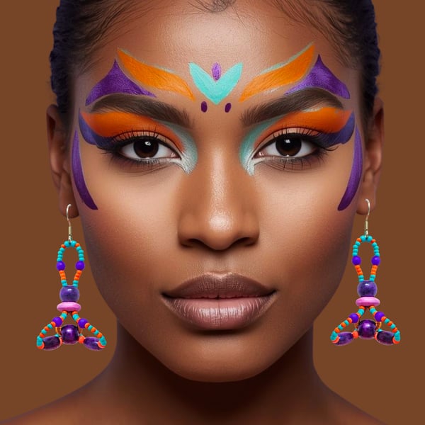 Statement Bright Purple and Turquoise Beaded Dangle Earrings 