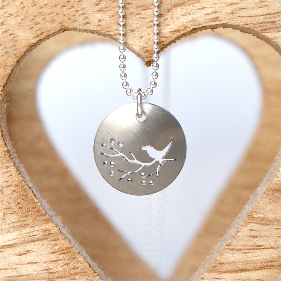 Tiny bird on a branch necklace - champagne