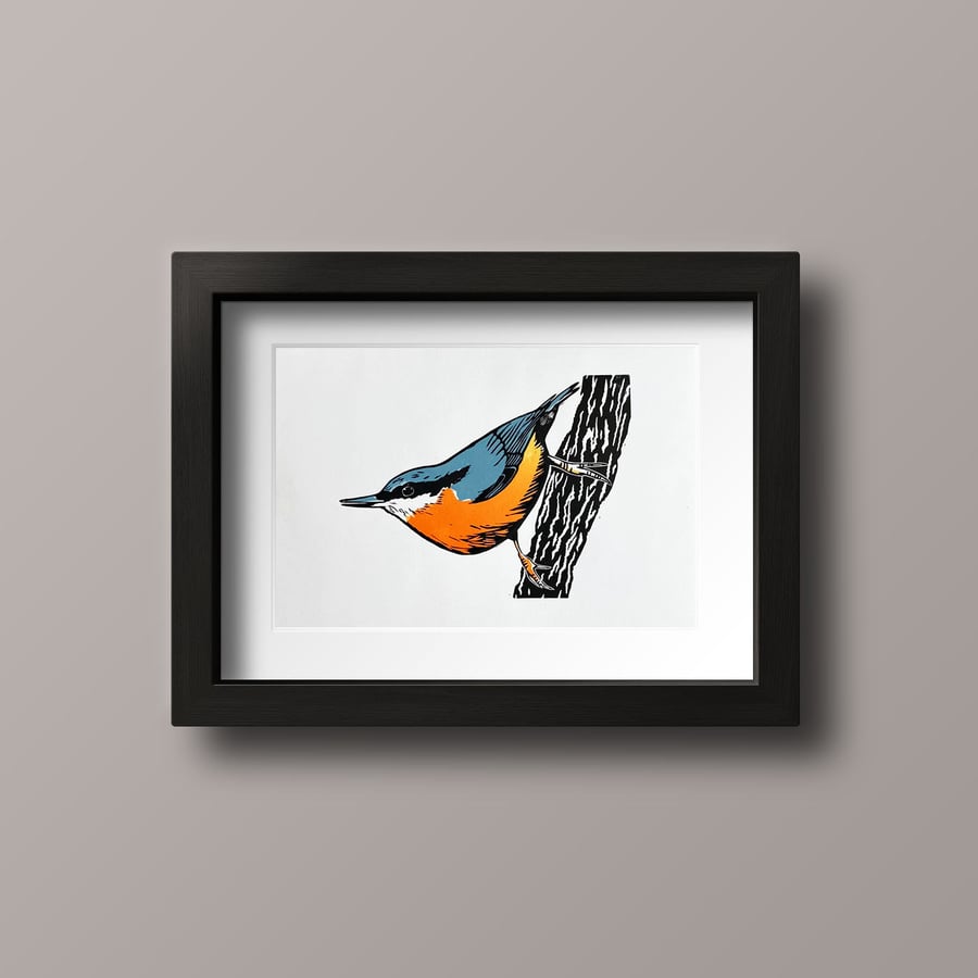 Original Nuthatch lino print limited edition
