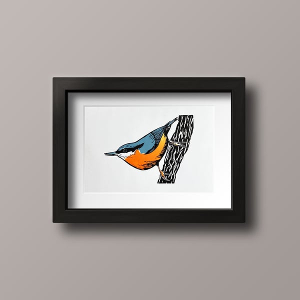 Original Nuthatch lino print limited edition