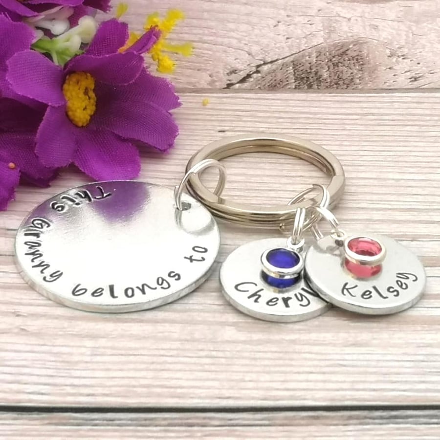 This Gran Belongs To Keychain With Birthstone Crystals - Nanny Is Loved By