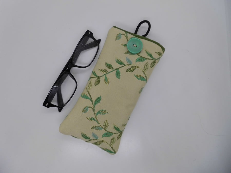 SOLD Glasses case made with green leaf fabric