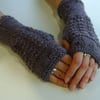 Fingerless Gloves Mittens Wrist Warmers in Dusky Grape Aran Wool