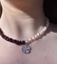 Sterling Silver Garnet & Freshwater Pearl Necklace with CZ Drop Pendant - Image 5