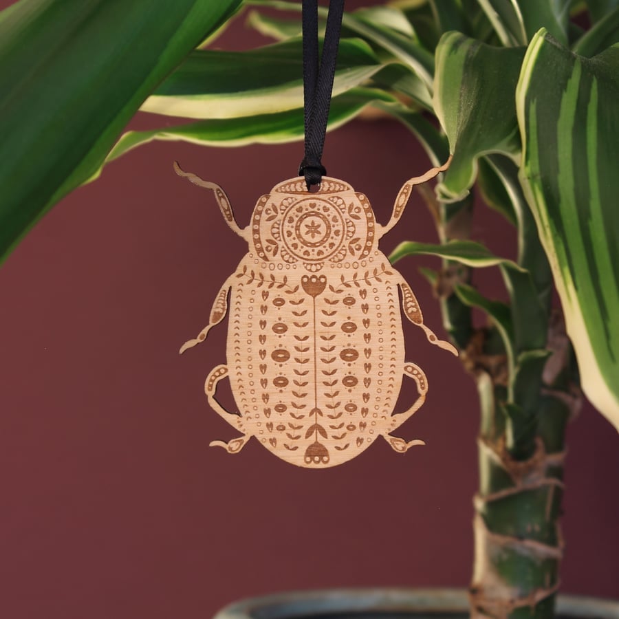 Wooden Folk Art Beetle Decoration