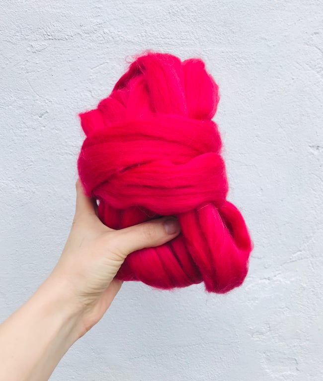 Felting wool bright red, 50grams, needle Felting, wet Felting 