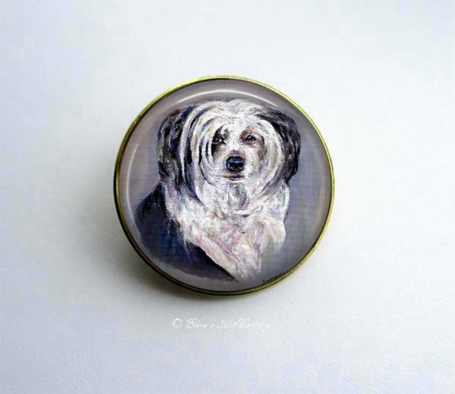 Gold Tone Chinese Crested Dog Art Brooch