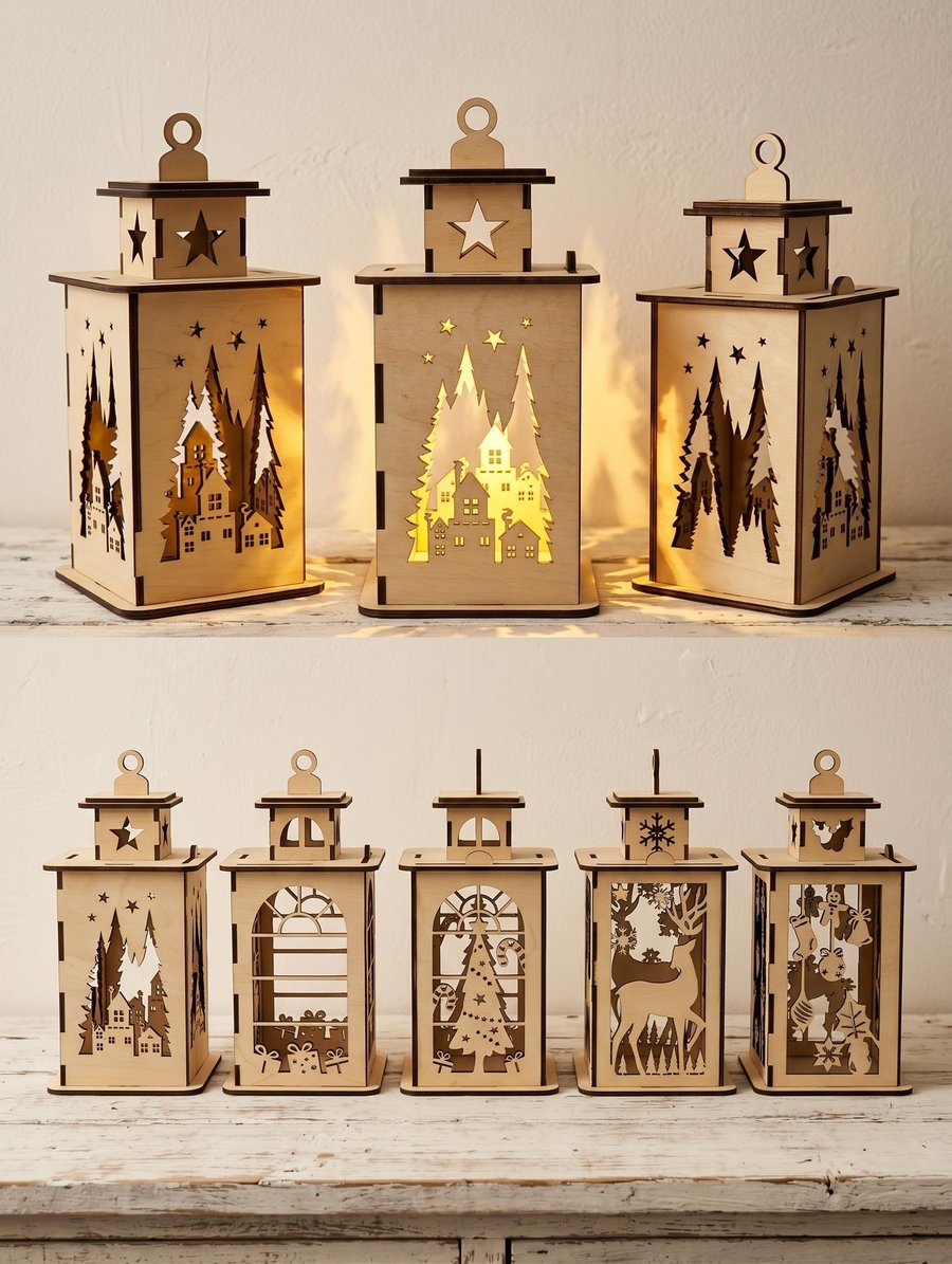 Christmas Laser Cut Wooden Lantern