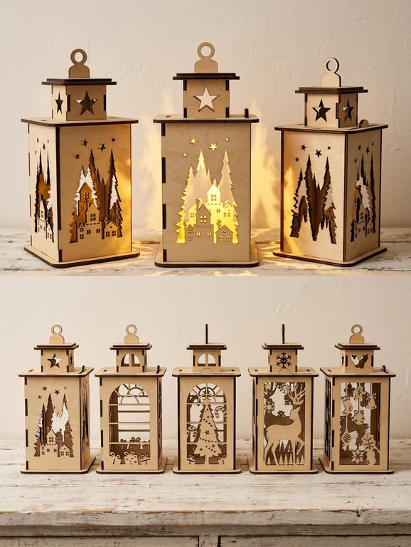 Christmas Laser Cut Wooden Lantern