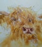 A4 or A3 signed Art Print, Highland Cow 2