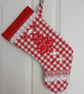 Scandi Style Gingham Stocking with Embroidered Wool Felt Christmas Tree and Lace