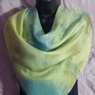 Pure Silk Scarf, Large Square, Blue, Yellow, and Green