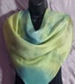 Pure Silk Scarf, Large Square, Blue, Yellow, and Green