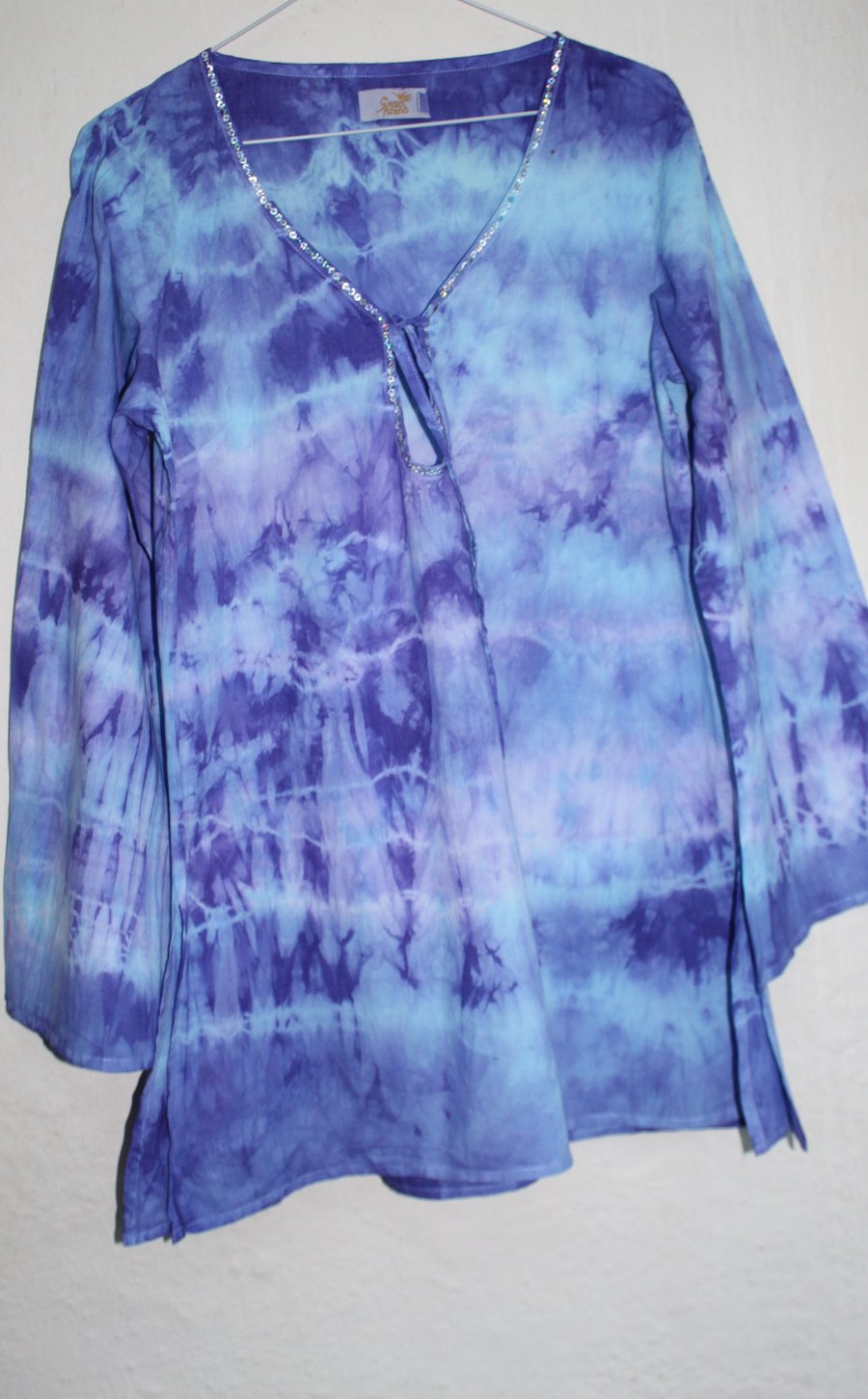 tie dye kaftan Ladies reworked blue and purple, 100% cotton,Eco beach clothing