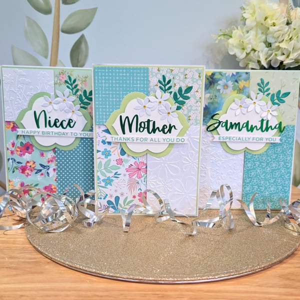Green Patchwork Birthday or Thank You Personalised Greetings Card
