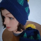 Christmas hat with Christmas tree motifs, Adult or child. Wool