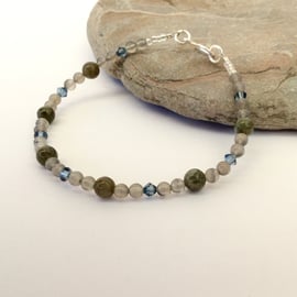 Labradorite and Grey Agate Bracelet with Sterling Silver