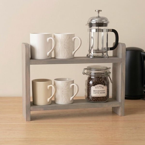 Handmade Wooden Two Tier Coffee Station Shelves
