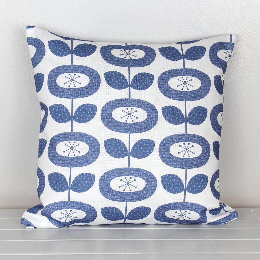 Bloom Flower Fabric Cushion Blue  - Sale